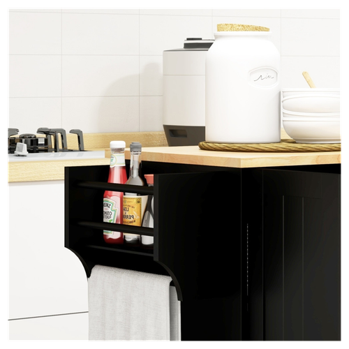 Elegant Black Kitchen Cart with Storage - Modern Rolling Island Cabinet