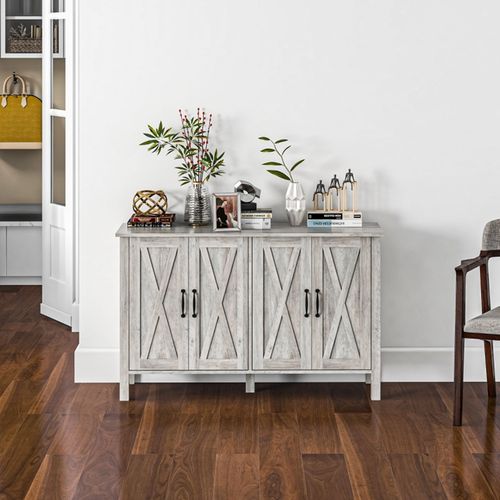 Rustic Gray Buffet Cabinet with Barn Doors & Ample Storage Space