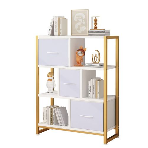 Elegant 4-Layer Gold & White Bookshelf with High Legs - Stylish Storage Solution