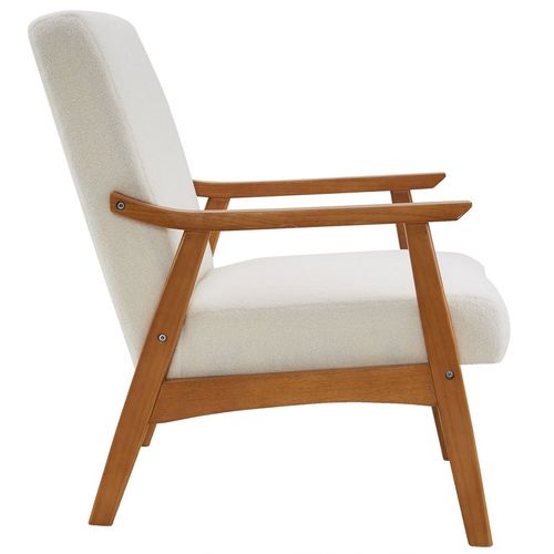 Cozy Teddy Velvet Lounge Chair with Solid Wood Legs - Creamy White Elegance