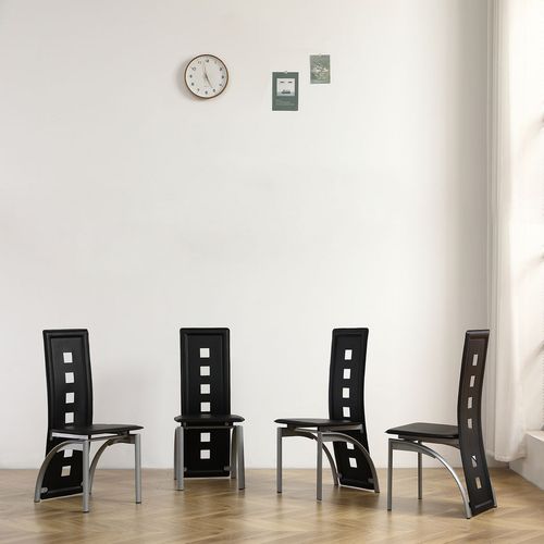 Stylish Comfort: Set of 4 Black PU Leather Dining Chairs with Back Support