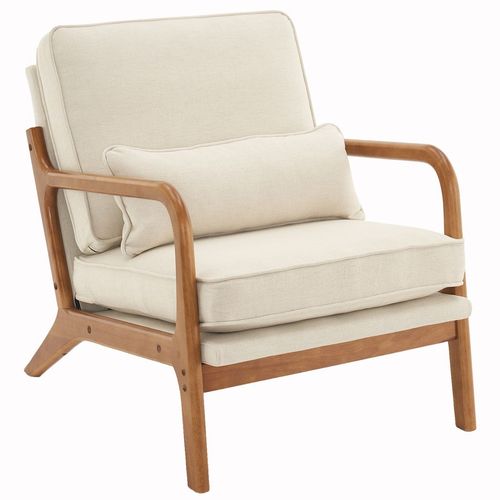 Chic Off-White Oak Armrest Lounge Chair - Mid-Century Modern Comfort