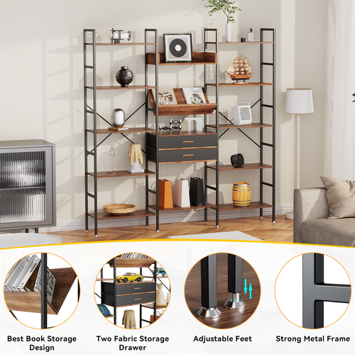 Versatile Triple Wide 5-Tier Bookshelf - 14 Open Display Shelves