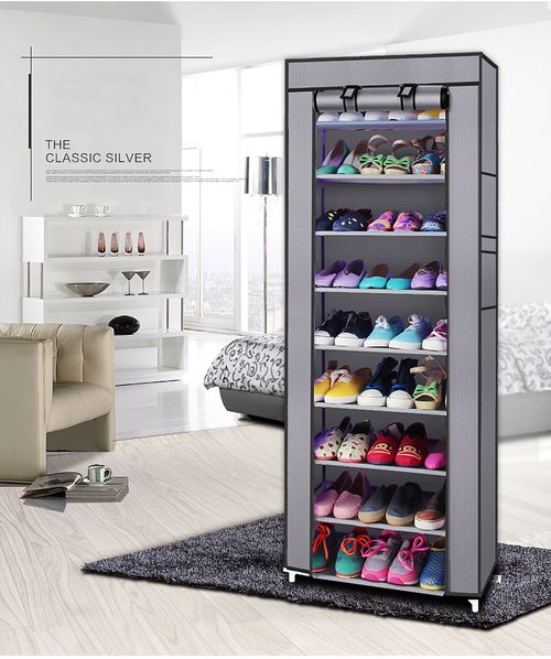 Stylish Compact 9-Lattice Non-Woven Fabric Shoe Rack - Space-Saving Gray Design