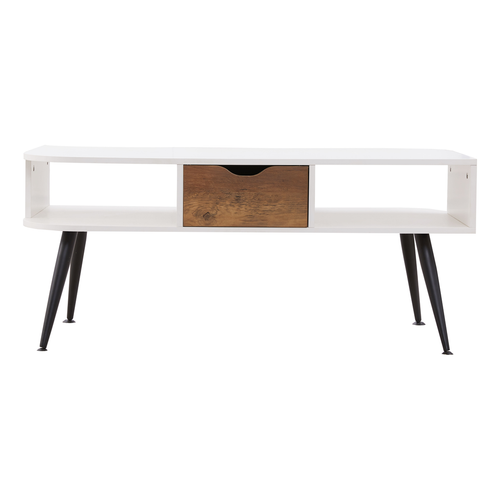 Elegant White Storage Coffee Table with Black Hardware for Modern Living Rooms