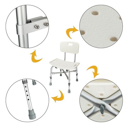 Heavy Duty Aluminium Alloy Bath Chair with Backrest - Adjustable & Safe