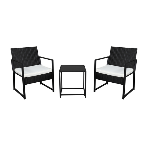 Stylish 3-Piece Outdoor Rattan Coffee Table & Chair Set in Black