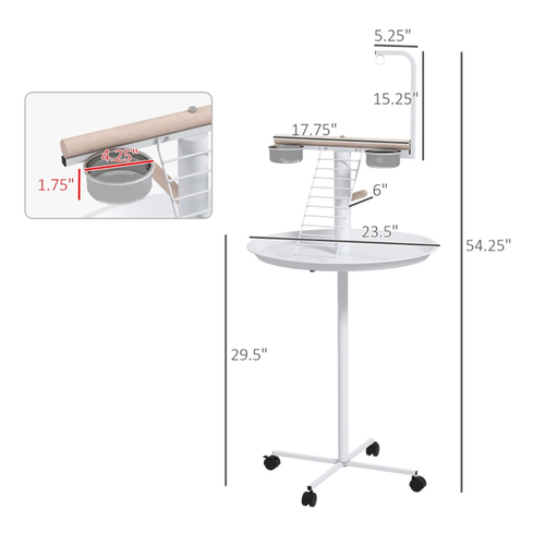 Deluxe Mobile Bird Stand with Perch, Bowls & Easy-Clean Round Pallet