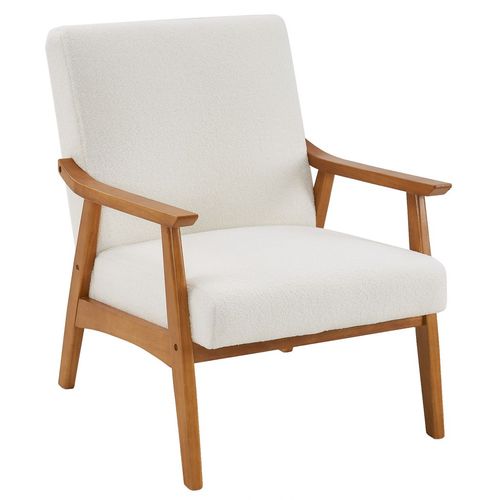 Cozy Teddy Velvet Lounge Chair with Solid Wood Legs - Creamy White Elegance