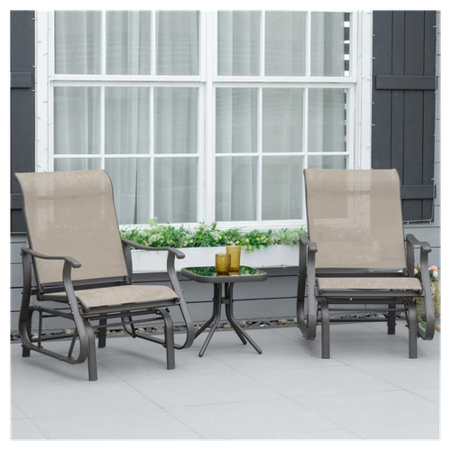 Elegant 3-Piece Outdoor Gliding Chair Set with Tempered Glass Table