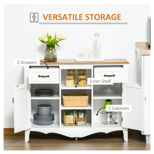 Elegant White Kitchen Sideboard & Coffee Bar Cabinet with Versatile Storage