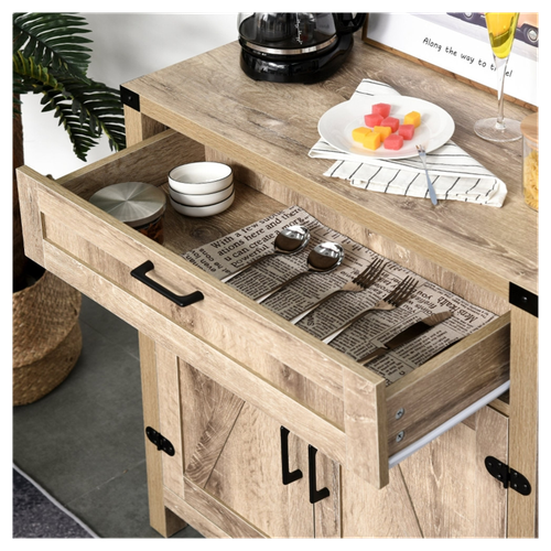 Rustic Oak Kitchen Sideboard & Coffee Bar Cabinet with Ample Storage