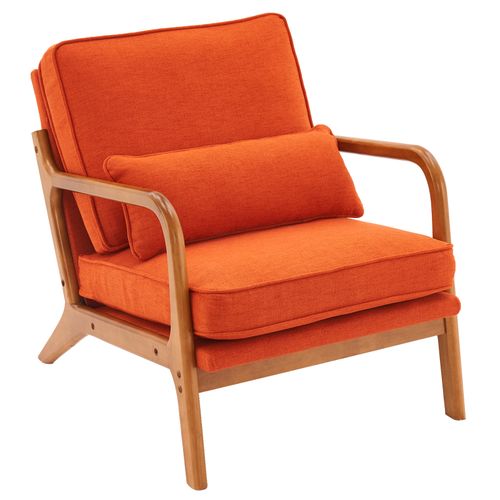 Mid-Century Modern Burnt Orange Upholstered Lounge Chair with Oak Armrests