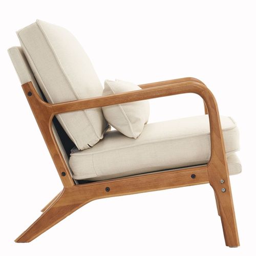 Chic Off-White Oak Armrest Lounge Chair - Mid-Century Modern Comfort