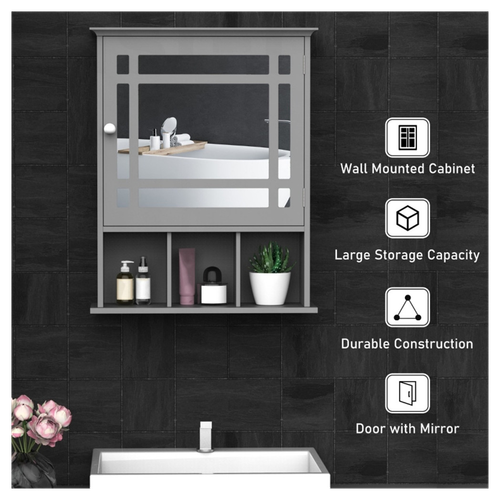 Sleek Wall-Mounted Bathroom Cabinet with Mirror & Storage Shelves