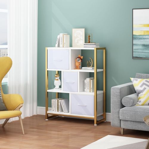 Elegant 4-Layer Gold & White Bookshelf with High Legs - Stylish Storage Solution