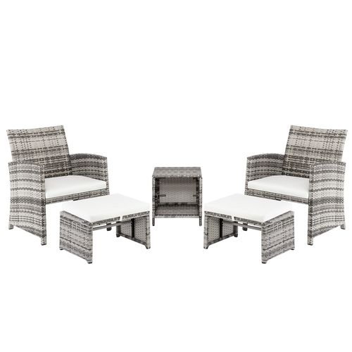 Stylish Gray Gradient 5-Piece Sofa Set with Chairs, Footstools & Coffee Table