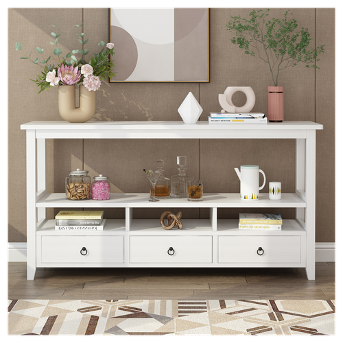 Charming 3-Tier Vintage Console Table with Drawers & Shelves - White Finish