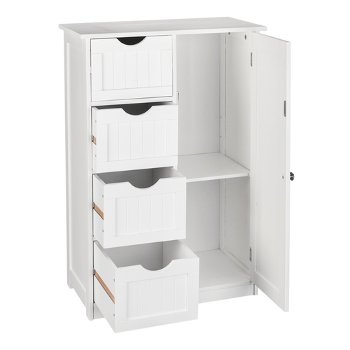 Elegant White Bathroom Storage Cabinet with 4 Drawers - Space-Saving Design