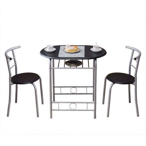 Stylish Black PVC Breakfast Table Set with 2 Chairs - Space-Saving Elegance!