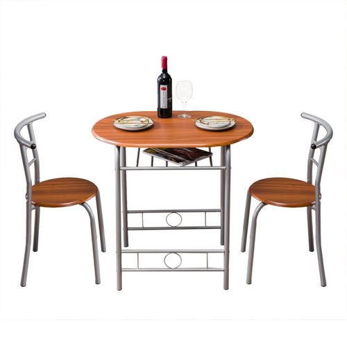 Chic Brown Wood Grain PVC Breakfast Table Set with 2 Space-Saving Chairs