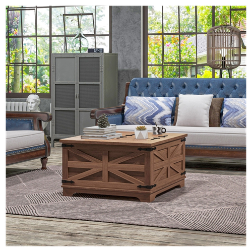 Charming Farmhouse Coffee Table with Hidden Storage and Flip-Top Lids