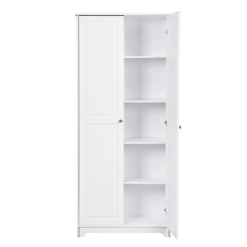 Stylish White Double Door 5-Tier Wooden Wardrobe - Elegant Storage Solution