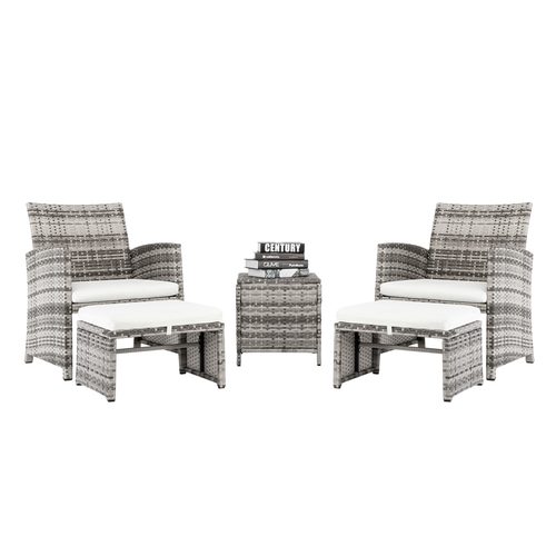 Stylish Gray Gradient 5-Piece Sofa Set with Chairs, Footstools & Coffee Table