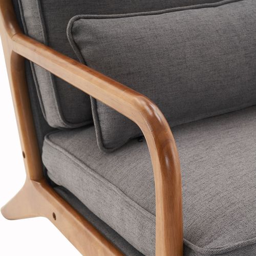 Mid-Century Modern Dark Grey Upholstered Oak Armrest Lounge Chair