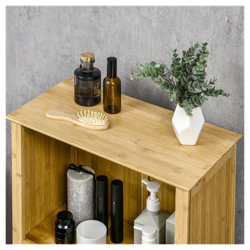 Elegant Bamboo Bathroom Floor Cabinet with Open & Closed Storage