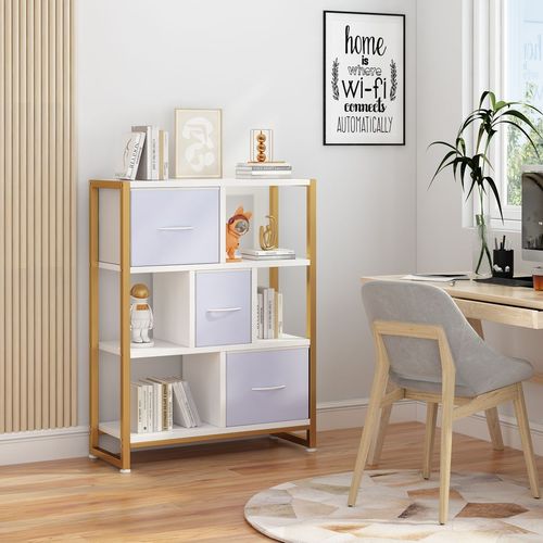 Elegant 4-Layer Gold & White Bookshelf with High Legs - Stylish Storage Solution