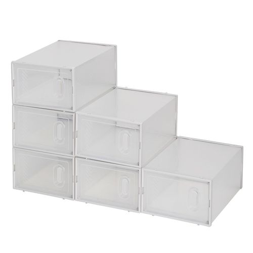 Clear Stackable Shoe Storage Boxes - 6 Pack Durable and Easy Assembly