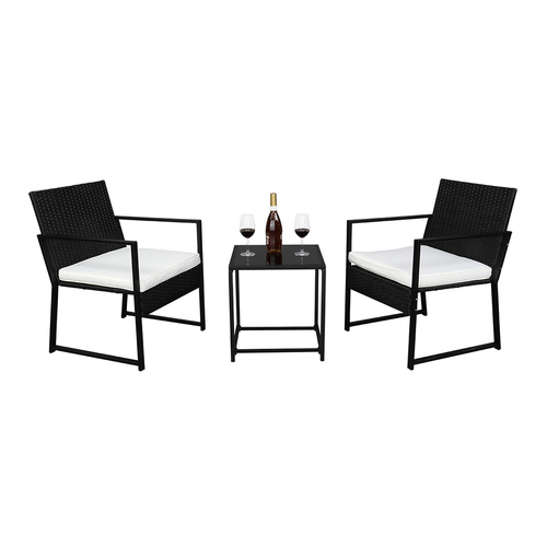 Stylish 3-Piece Outdoor Rattan Coffee Table & Chair Set in Black