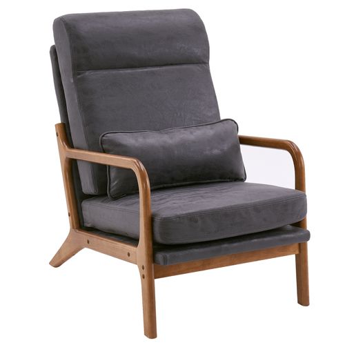 Elegant Dark Grey High Back Armchair – Solid Wood & Iron Frame Comfort