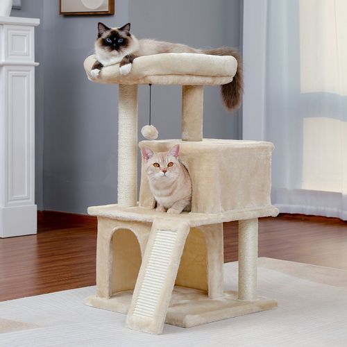 Luxury Compact Cat Tree with Double Condos & Spacious Perch – Beige