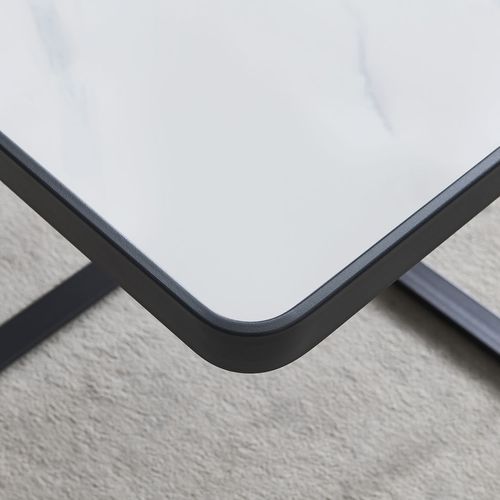 Minimalist Square Coffee Table: Sleek Black Metal Frame, Sintered Stone Top