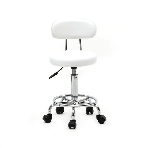 Adjustable Round Salon Stool with Backrest - Modern White Comfort