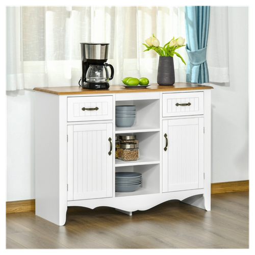 Elegant White Kitchen Sideboard & Coffee Bar Cabinet with Versatile Storage