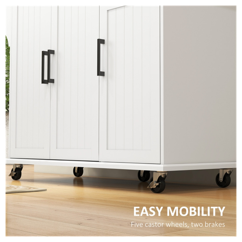 Elegant White Kitchen Cart & Storage Cabinet - Modern & Mobile Solution