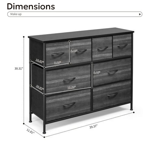 Stylish 8-Drawer Non-Woven Storage Cabinet with Black Wood Grain Finish