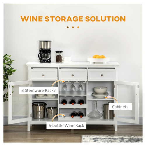 Elegant White Kitchen Sideboard & Coffee Bar Cabinet with Wine Rack Storage