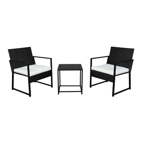 Stylish 3-Piece Outdoor Rattan Coffee Table & Chair Set in Black