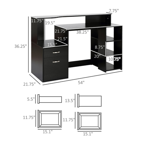 Sleek Black Office Computer Desk with Ample Storage & Space-Saving Design