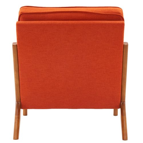 Mid-Century Modern Burnt Orange Upholstered Lounge Chair with Oak Armrests