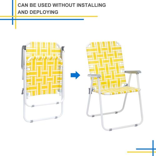 Portable Steel Tube Beach Chair Set - 120kg Capacity, Yellow & White Stripes