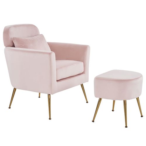 Chic Pink Flannelette Chair with Golden Feet - Perfect for Stylish Spaces!