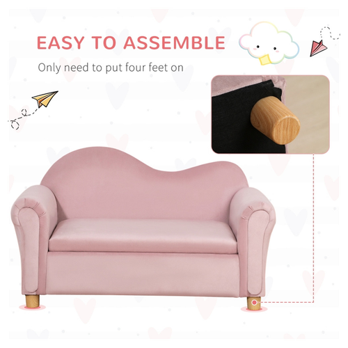 Cozy Pink Kids Sofa with Storage - Soft Velvet Comfort for Little Ones!