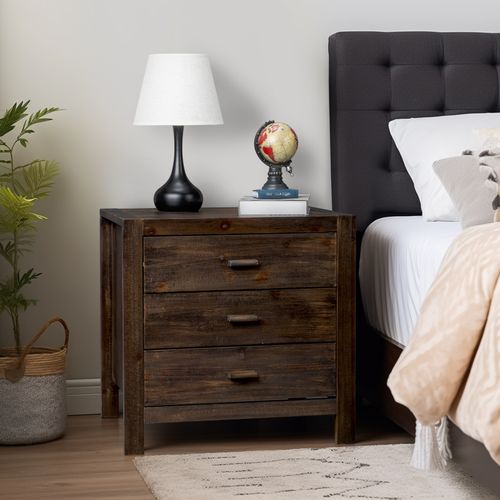 Stylish Rustic Nightstand with USB Charging Ports - 3 Drawers for Storage