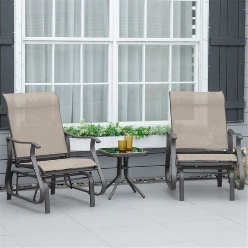 Elegant 3-Piece Outdoor Gliding Chair Set with Tempered Glass Table