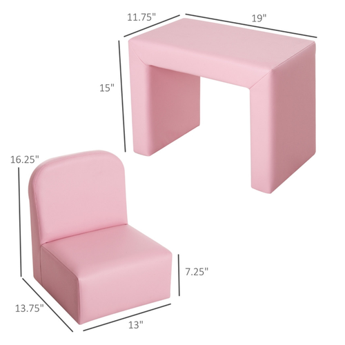 Versatile Pink Kids Sofa: 2-in-1 Chair & Table for Fun and Learning!